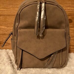 Taupe Mini Backpack with Front Flap Pocket